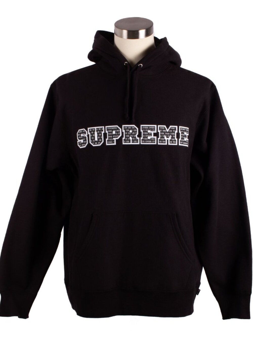 SUPREME THE MOST BLACK WHITE SUPREME LOGO HOODED SWEATSHIRT FW19
